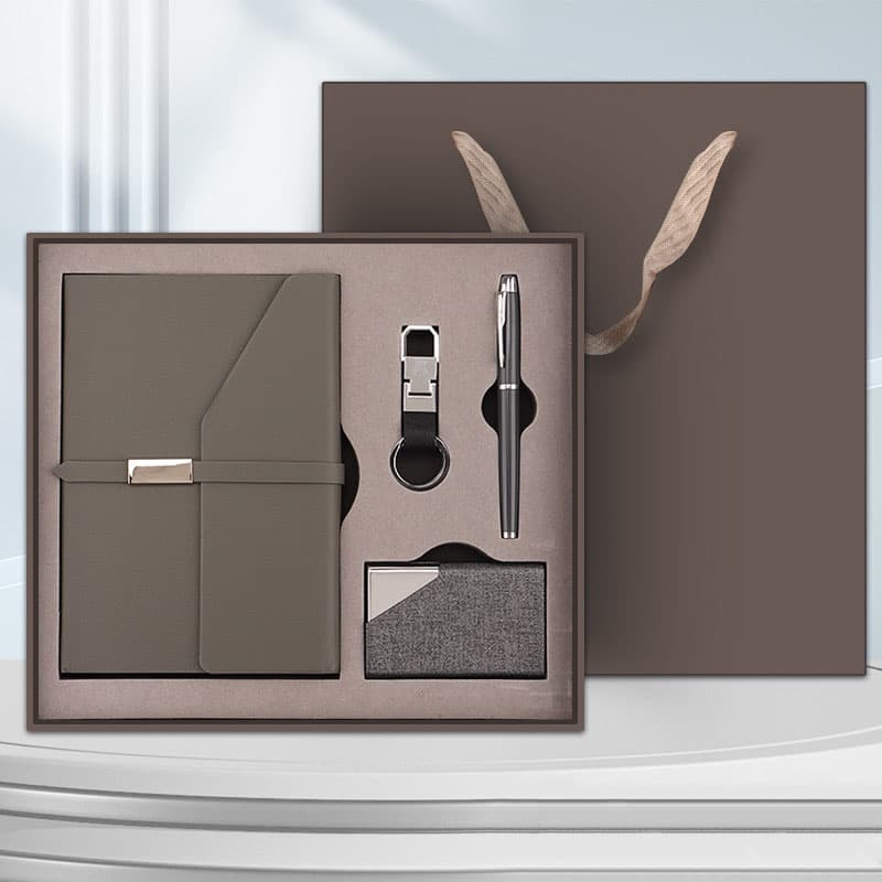 Gray Executive A5 Notebook Gift Set with Metal Pen, Business Card Holder