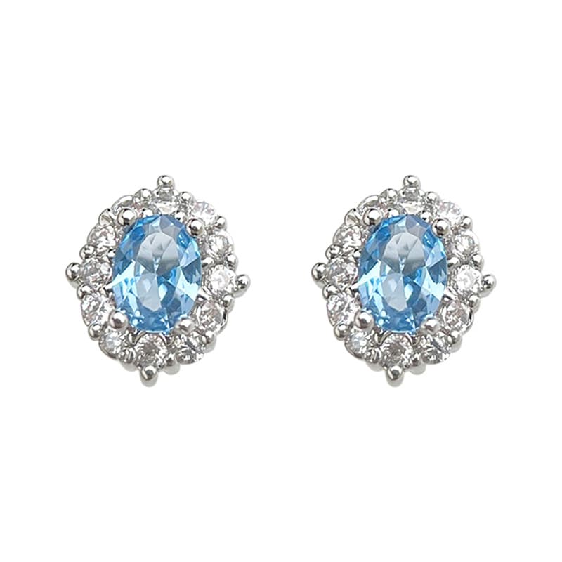 Blue Zircon Silver Plated Stud Earrings for Women - Aquamarine Earrings