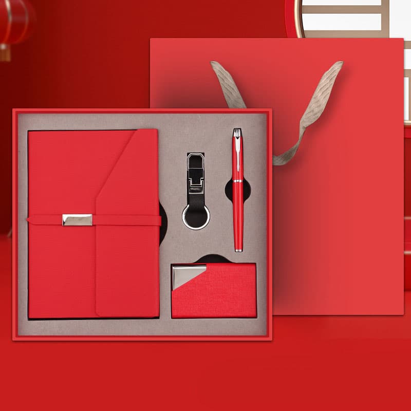 Red Executive A5 Notebook Gift Set with Metal Pen, Business Card Holder