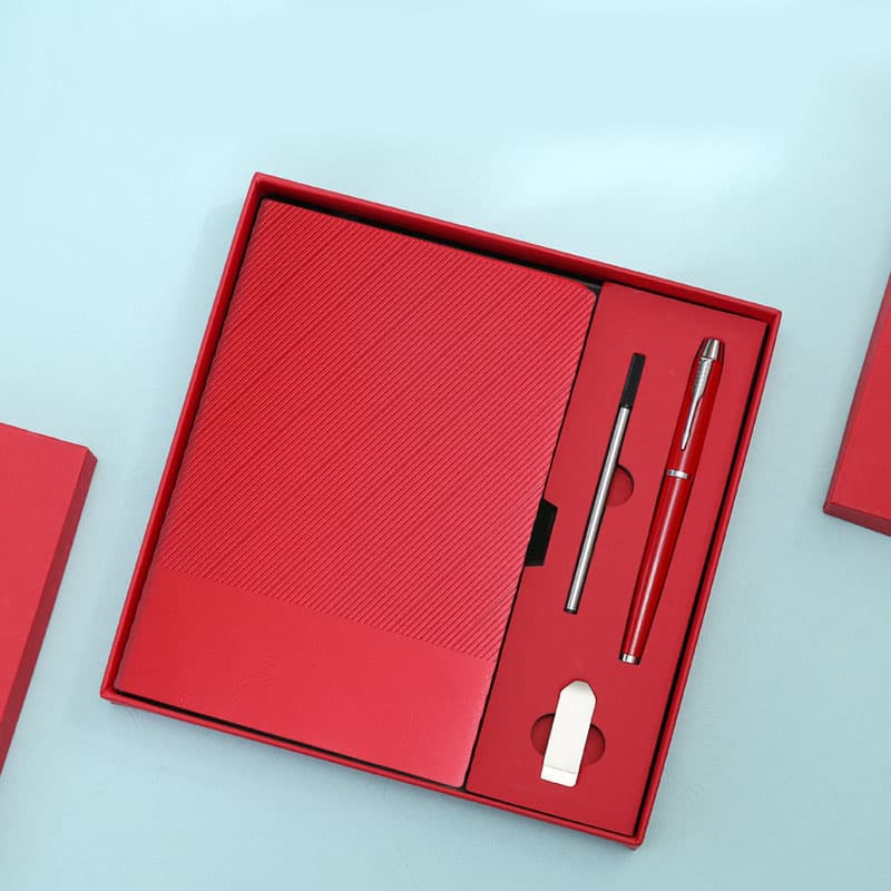 Red A5 Business Notebook Gift Set with 8GB USB Drive Executive Journal Pen