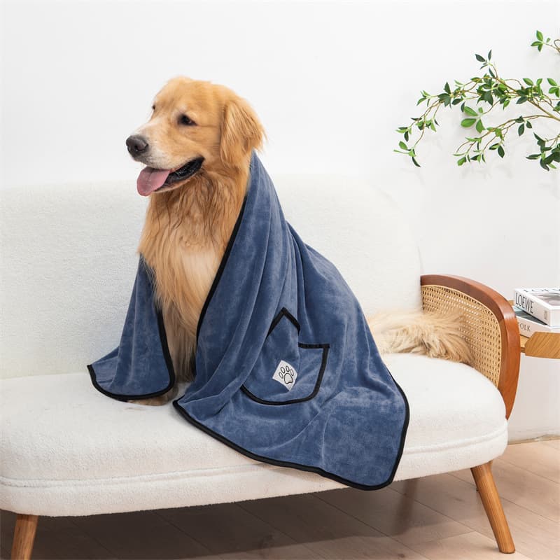 Grey 100 × 50 cm icrofibre Pet Bath Towel with Hand Pockets - Super