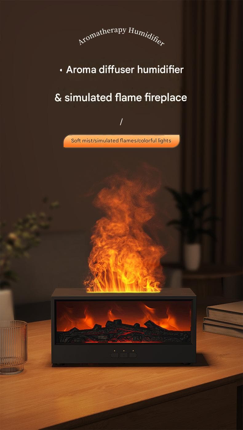 Black casing 3D Flame Effect Aroma Diffuser and Humidifier - Desktop