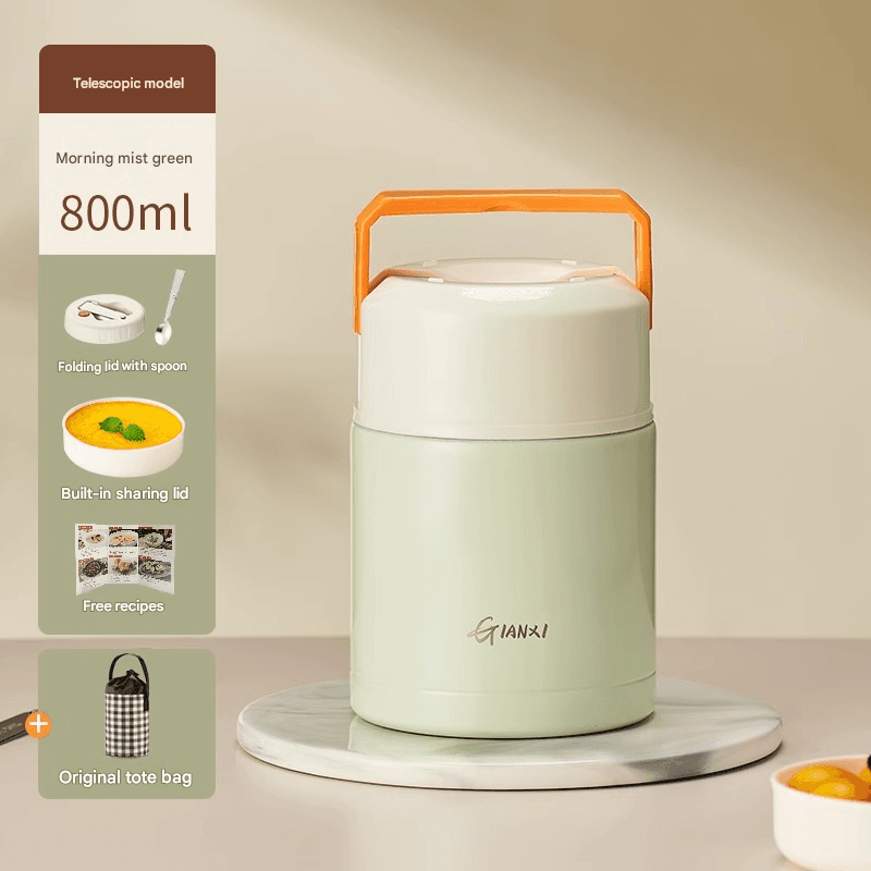 Green 800 ml Stainless Steel Thermal Stew Jar Portable - Retractable style