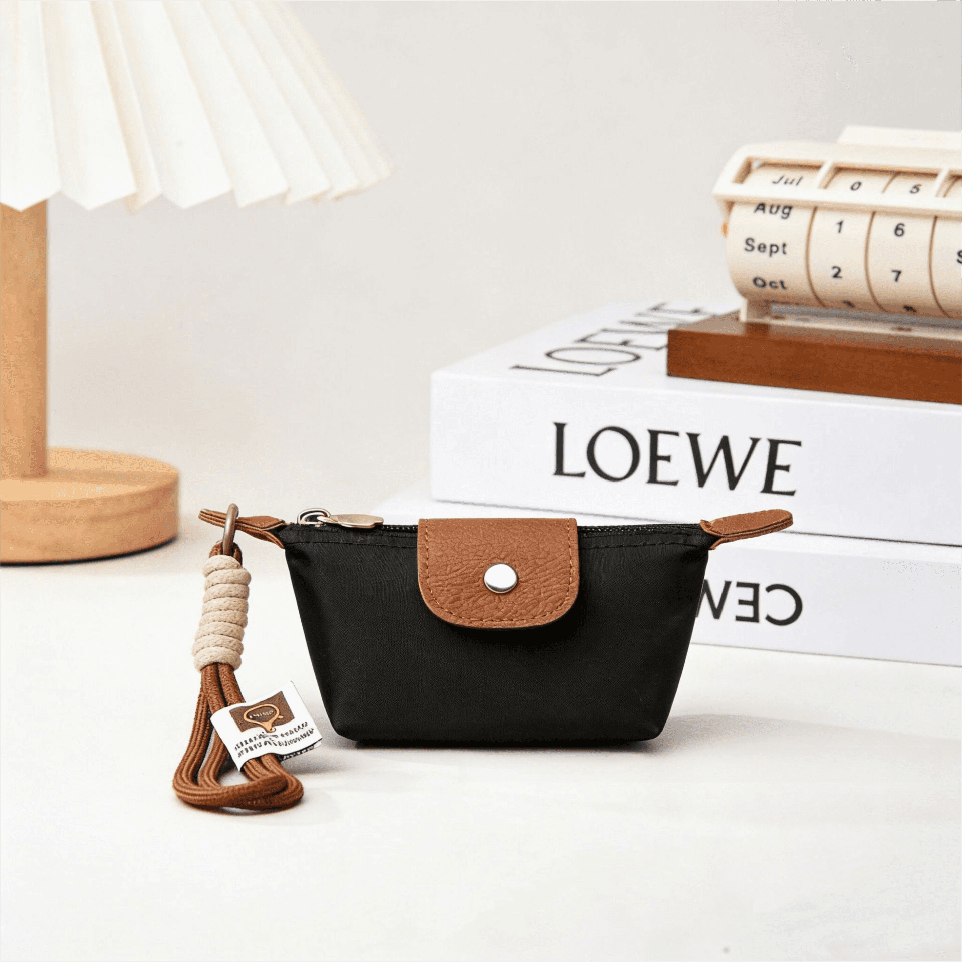 Black Mini Nylon Coin Purse with Wrist Strap - Compact Zipper Key Holder