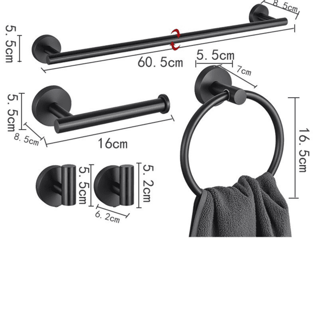 5-Piece Matt Silver Stainless Steel Bathroom Organizer Set - Wall-Mounted