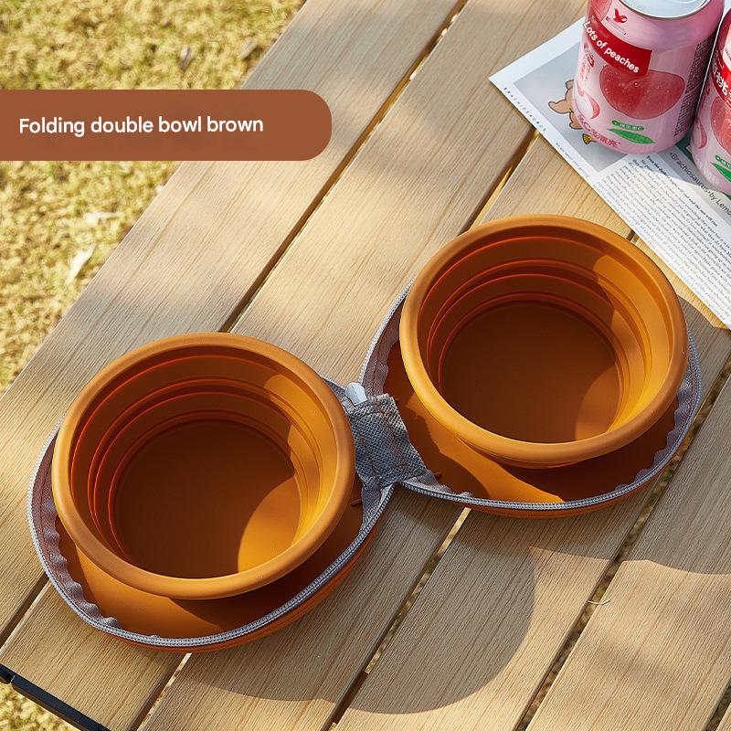 Brown Portable Collapsible Silicone Pet Bowl - Food Grade Silicone - Dual