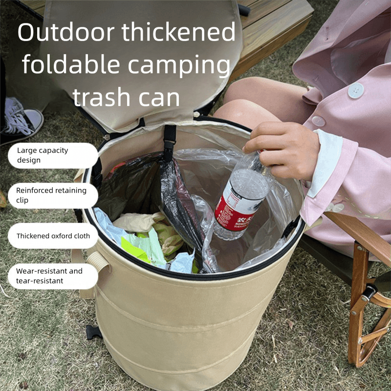 Black Foldable Camping Trash Can with Lid - Large Capacity Heavy Duty Pop Up