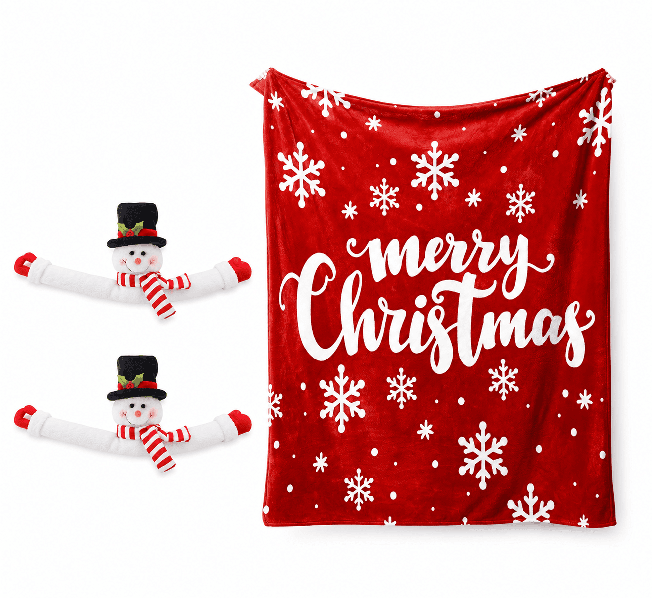 Christmas Flannel Throw Blanket and Snowman Curtain - Tieback 150 130 cm
