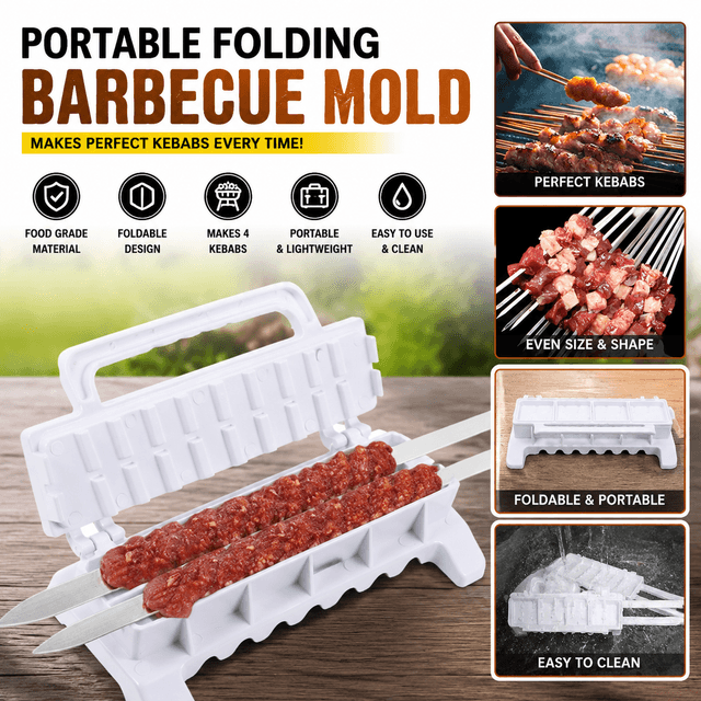White Portable Folding Kebab Maker and BBQ Skewer Tool - Hygienic Quick