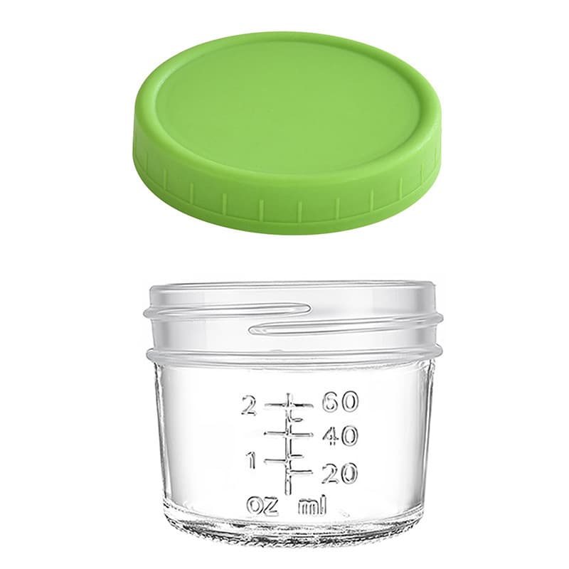 Green lid 4oz Glass Storage Jars with Leakproof Lids and Measurement Marks