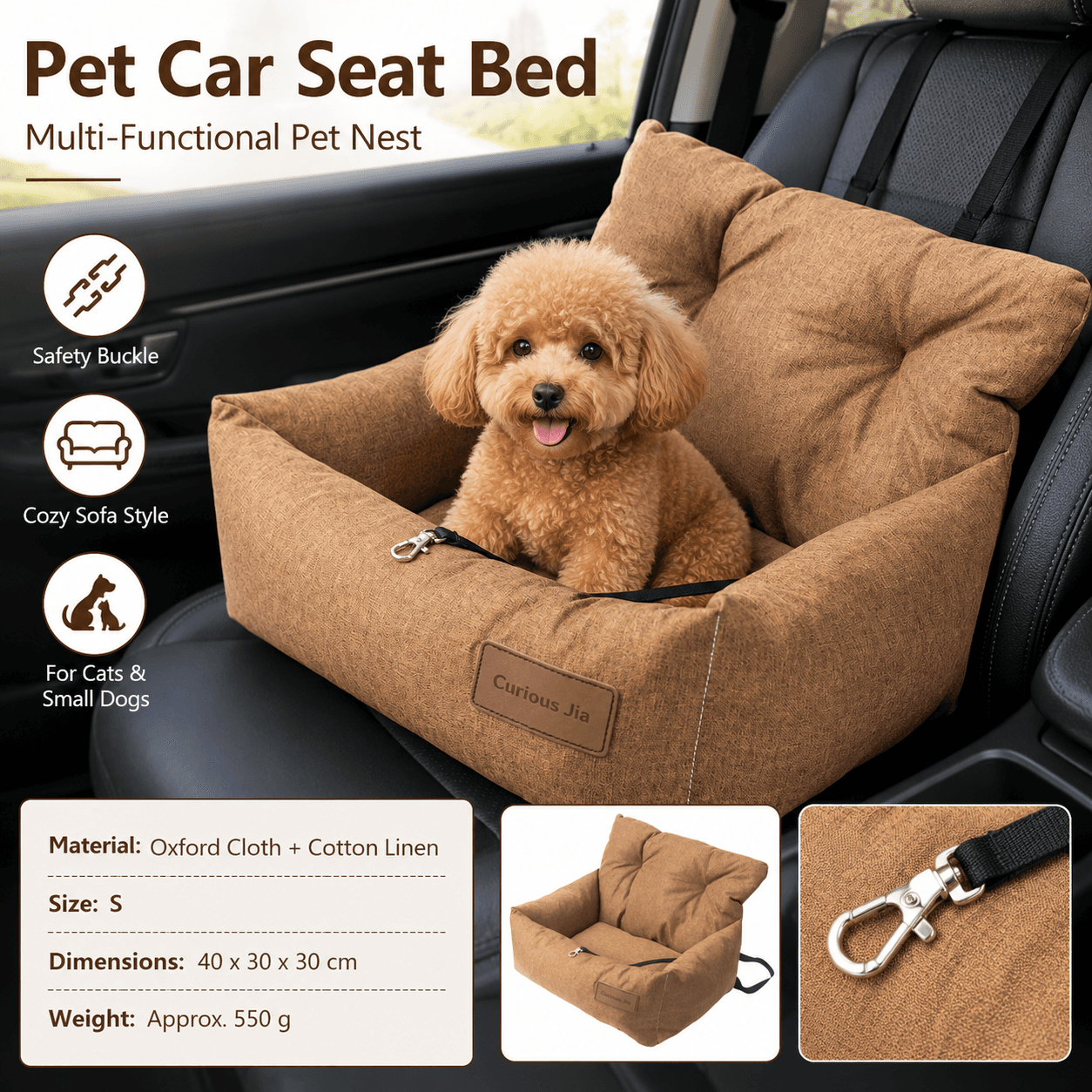 Yellow S Size 40 × 30 cm Car pet bed -Oxford Linen Removable Washable