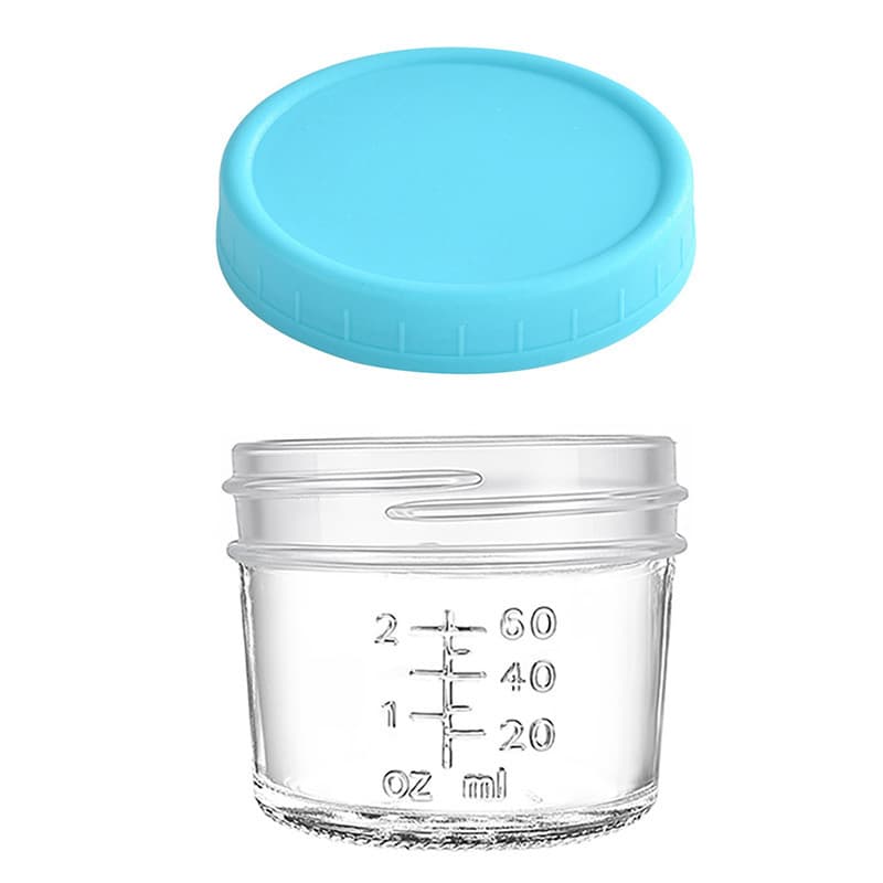 Light Blue lid 4oz Glass Storage Jars with Leakproof Lids and Measurement
