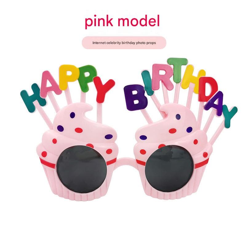 Pink Novelty Birthday Glasses - Fun Cake Design Party Props - Plastic, Fit