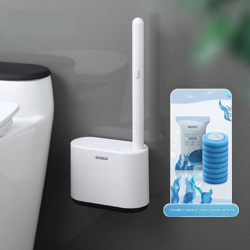 White and Black Disposable Toilet Brush with Wall Mount Holder set - No
