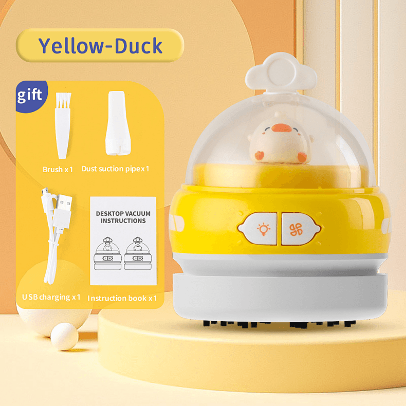 Yellow-Duck Mini Animal Desktop Vacuum Cleaner - USB Rechargeable, Night