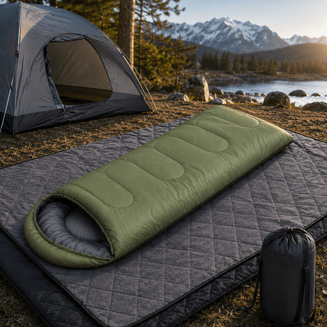 2-in-1 Winter Camping Warmth Kit with Carry Bag: 210 × 75 - Green Sleeping