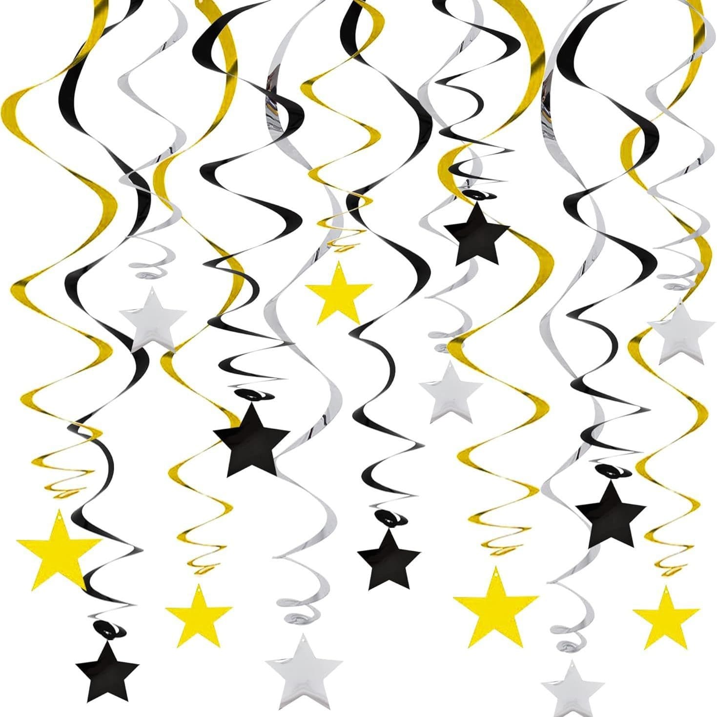 30-Piece Set for Golden and Silvery and Black Star Spiral Hanging