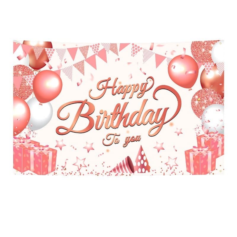 180 × 115 cm Pink Happy Birthday Banner - Glitter Party Backdrop & Confetti
