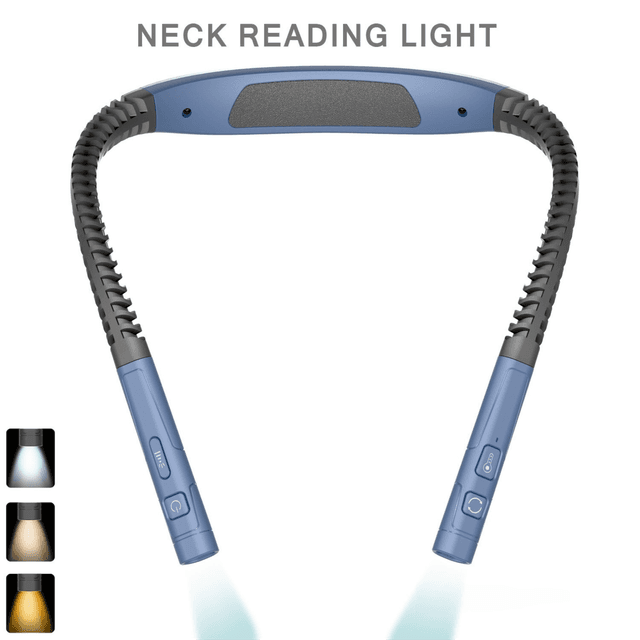 Dark Blue LED Rechargeable Ergonomic Neck Reading & Running Light - Timer, 3