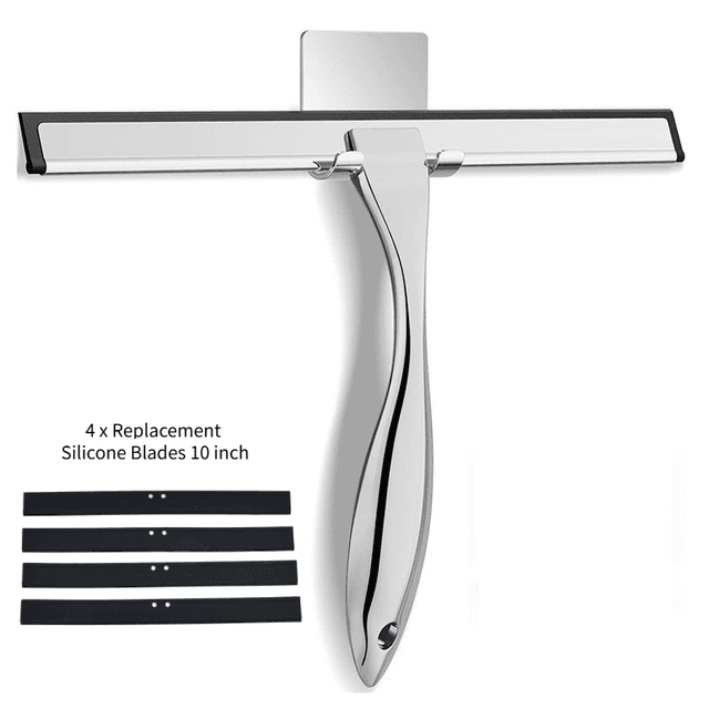 Silver Stainless Steel Glass Squeegee for Car Windshield & Countertop - 10