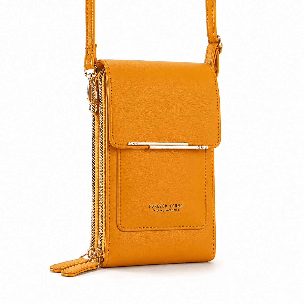 Yellow Touch Screen Phone Wallet Crossbody Bag for Women Vertical PU Leather
