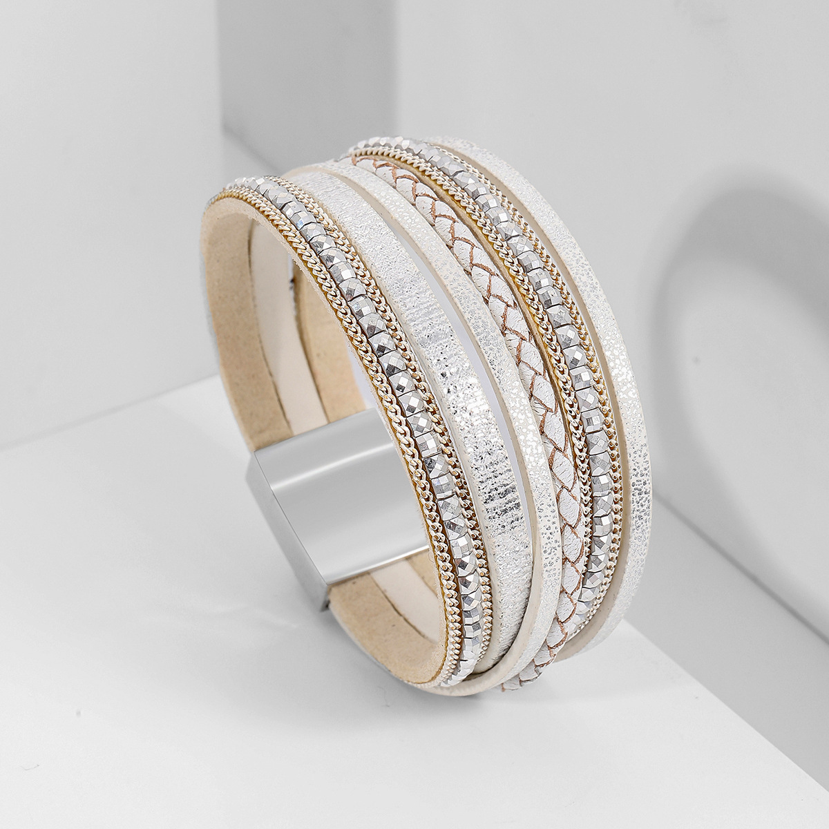 White Bohemian Multi-Layer Leather Bracelet for Women - PU Faux Leather