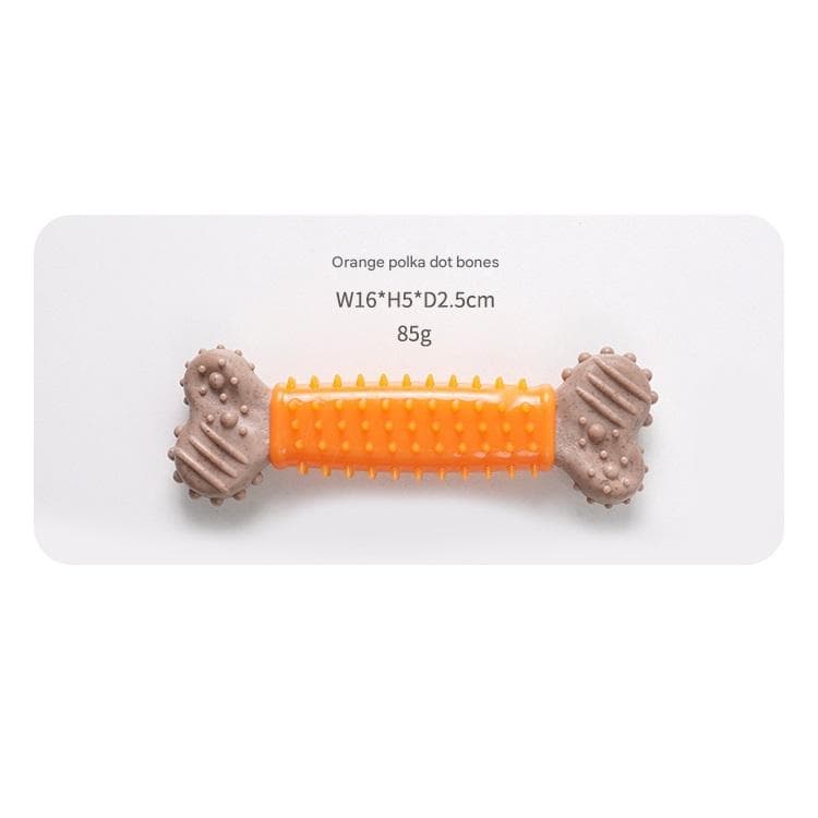 Orange Polka Dot Pattern Dog Chew Toy - TPR Plastic Composite Bone