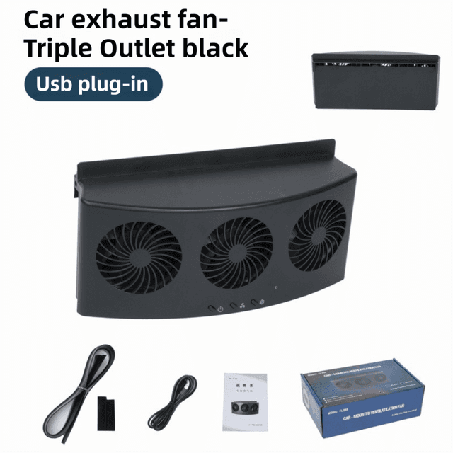 Black USB Plug in Triple Outlet Car Window Ventilation and Exhaust Fan