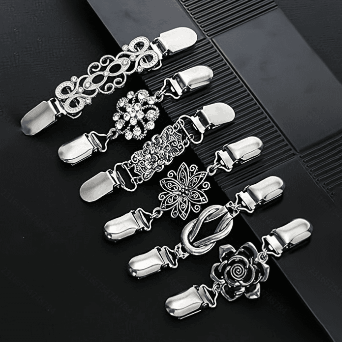 6-Piece Silvery Vintage Sweater Shawl Clip Brooch - Decorative Cardigan