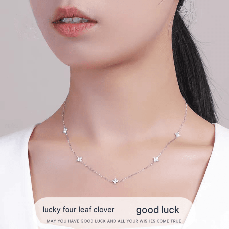 Silver Lucky Four Leaf Clover Necklace Women Delicate Clavicle Chain