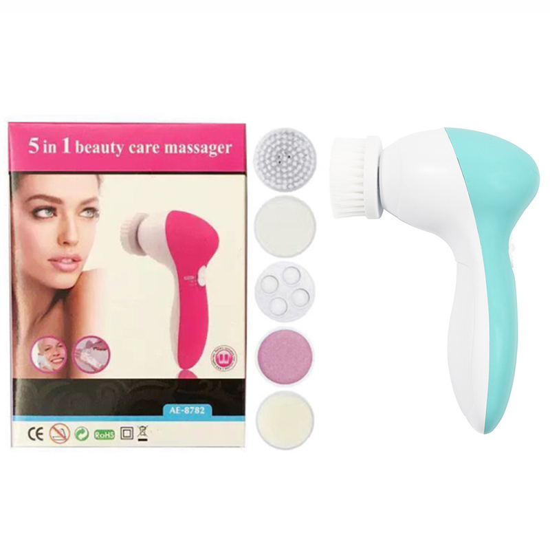 Green 5-in-1 Electric Facial Cleansing Brush - 2 x AA, Not Included