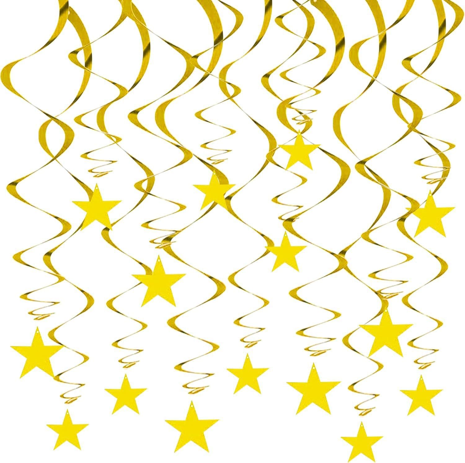 30-Piece Set for Golden Star Spiral Hanging Decorations - Birthday, Wedding