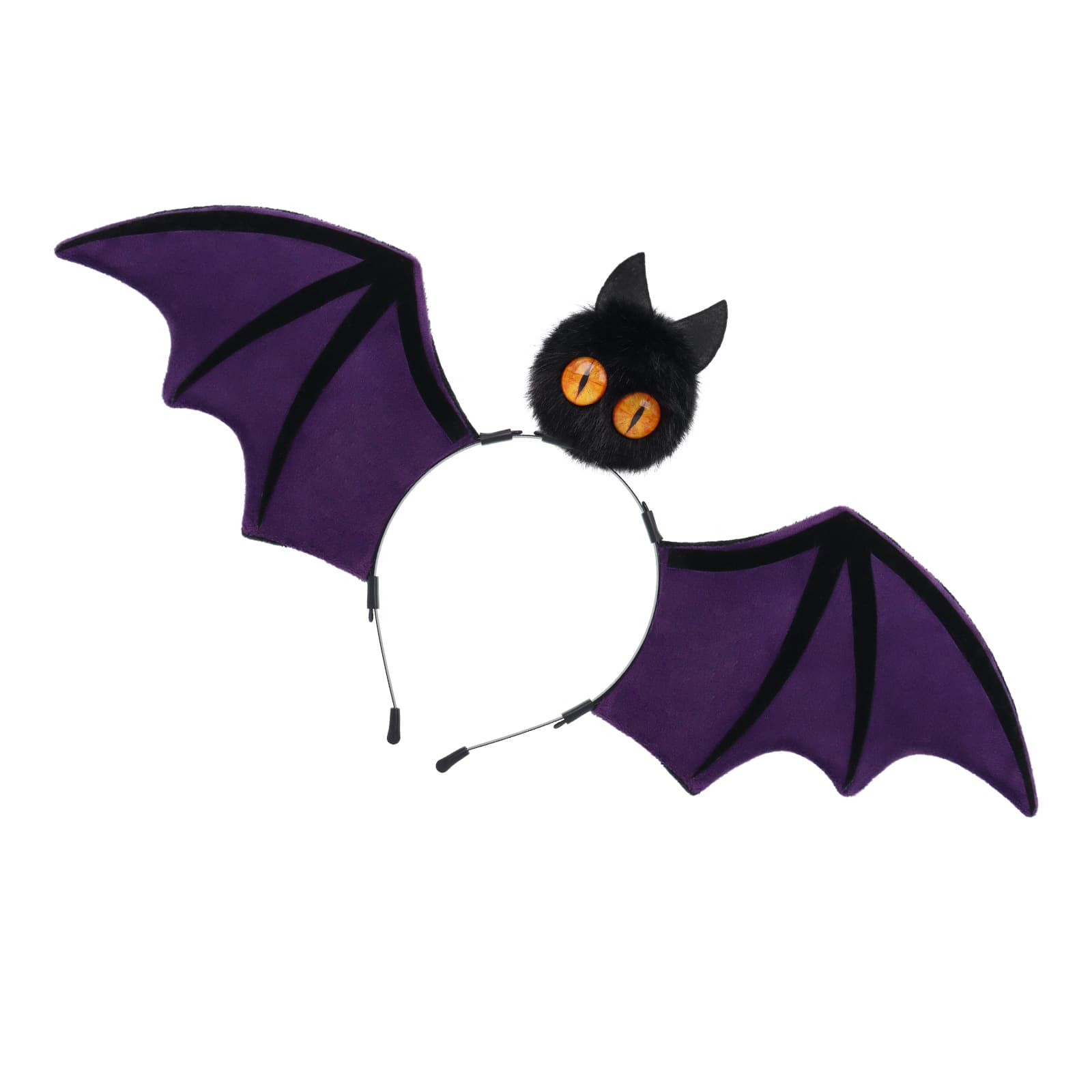 Purple Halloween Bat Wing Headband with Furry Ears and Orange Eyes - Velvet