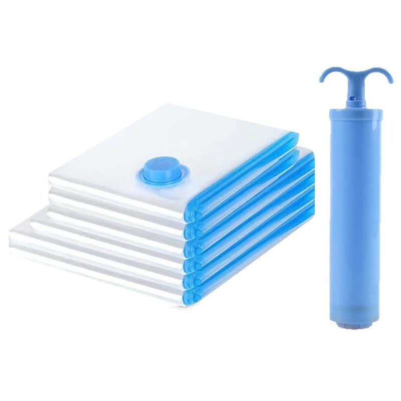 Vacuum Compression Storage Bags 7 Piece Set (6 Bags + Hand Pump) for Clothes