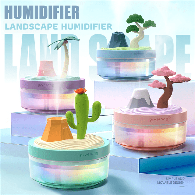 Coconut Tree Purple USB Portable Bionic Landscape Humidifier and Creative