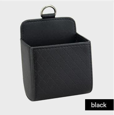 Black Leather Car Air Vent Storage Bag - Multi-Purpose Phone Holder