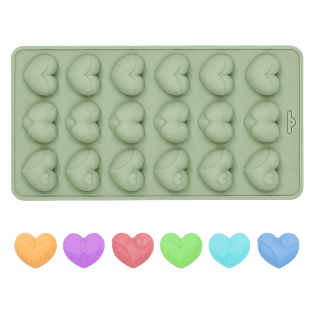 2-Pack Green 18 Cavity Heart Chocolate Flexible Silicone Nonstick Mould