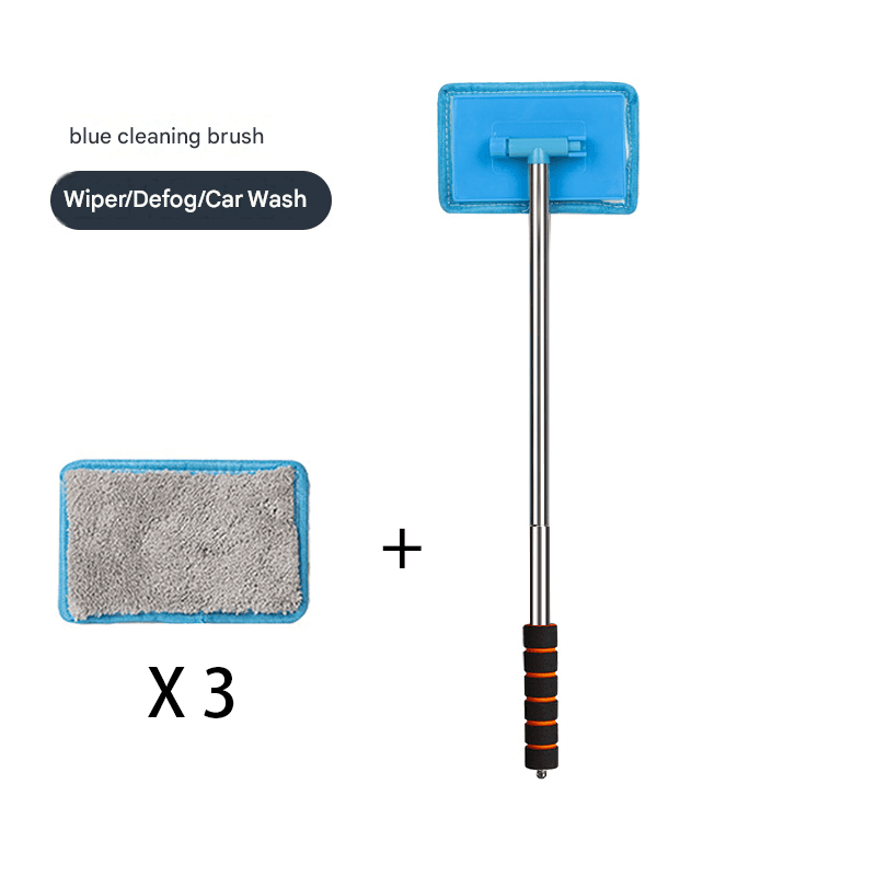 Blue Telescopic Car Windshield Cleaning Brush with 3 Replacement Microfiber