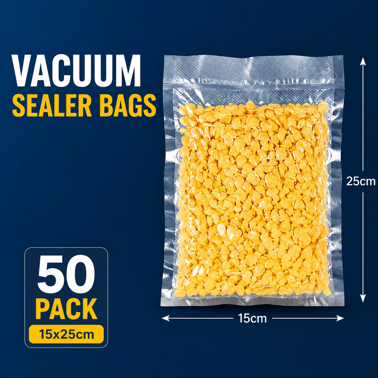 Vacuum Sealer Bags - 50 Pack, 15 × 25 cm / 5.91 x 9.84 in Embossed Food