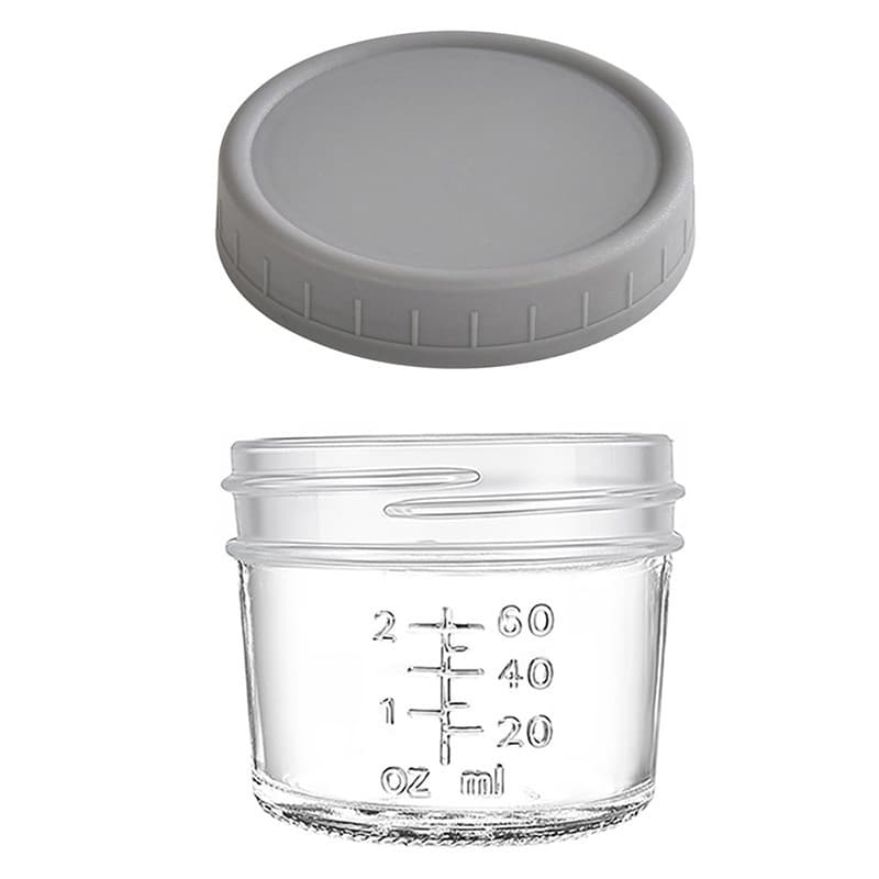 Grey lid 4oz Glass Storage Jars with Leakproof Lids and Measurement Marks