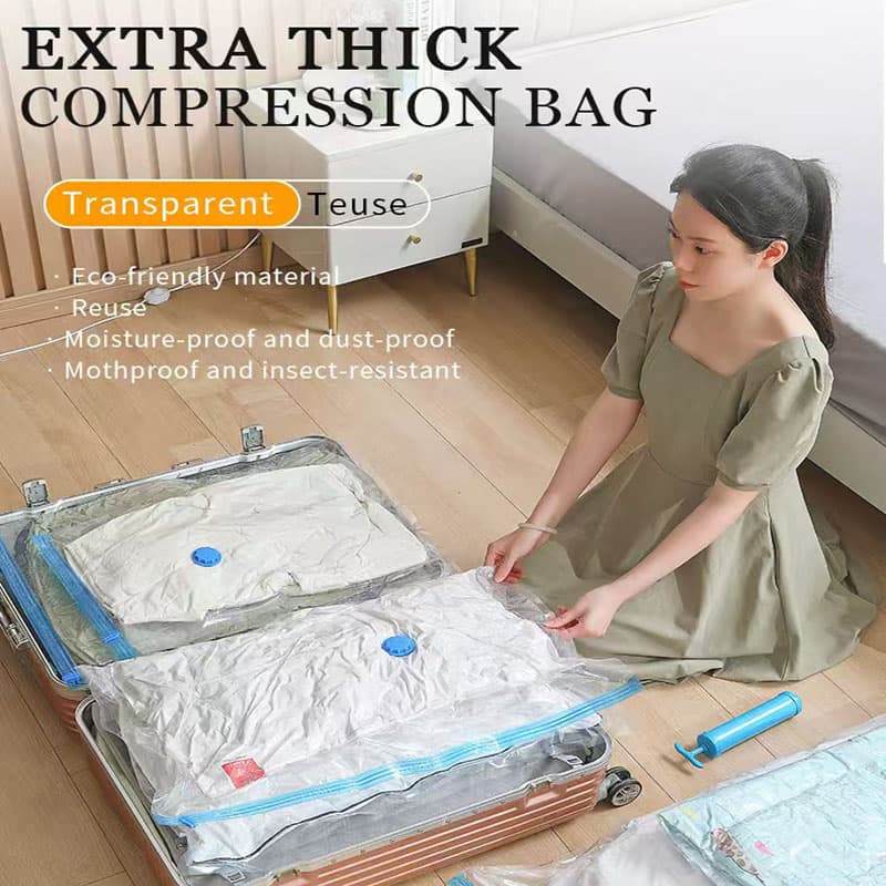 6-Piece Vacuum Storage Bags Set with Hand Pump - Multi-Size Space Saver