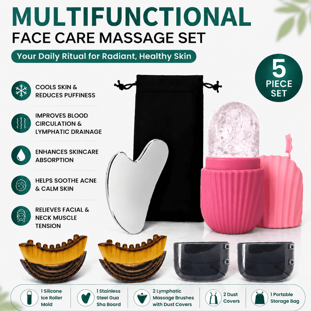Multifunctional Skincare & Massage Kit with 80 ml Rose Red Silicone Facial