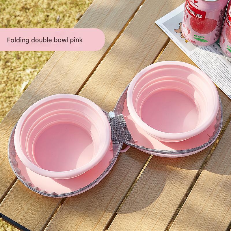 Pink Portable Collapsible Silicone Pet Bowl - Food Grade Silicone - Dual