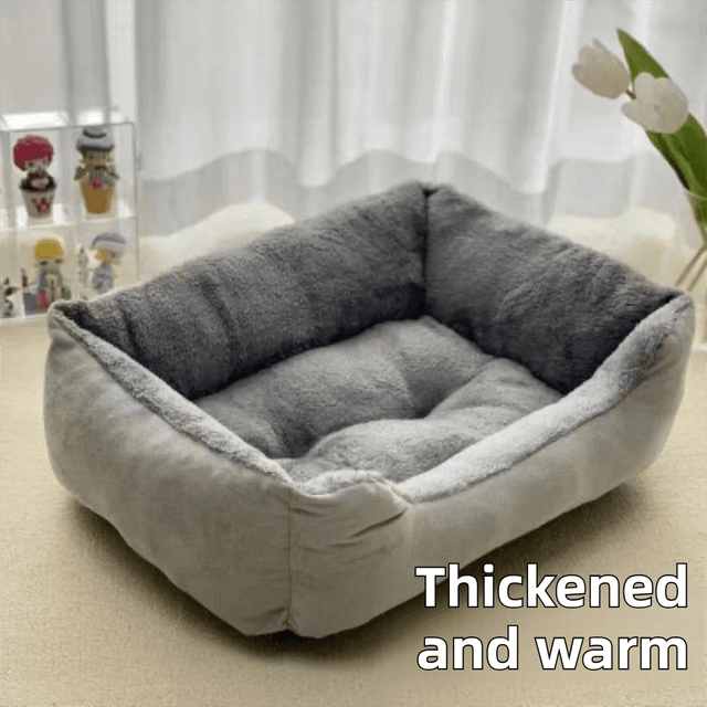 50 × 40 × 15 cm Grey Plush Pet Bed and Cozy Cushion Mat with Removable