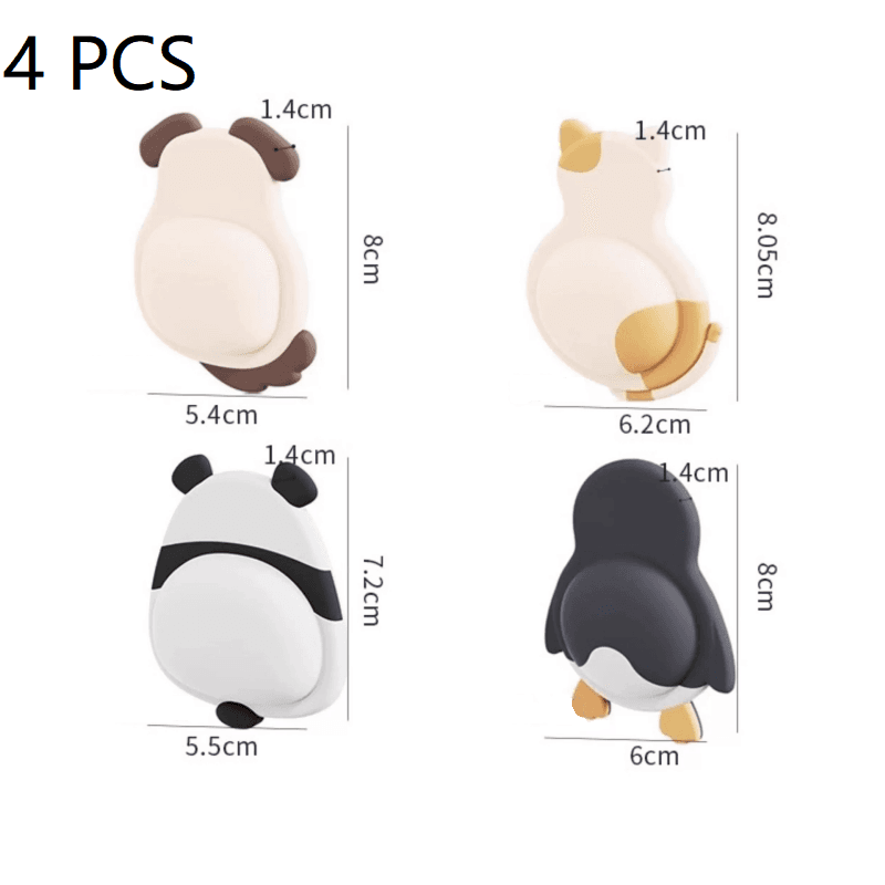 4-Piece Animal Soft Rubber Door Handle Bumper Pad - 14mm Thick Self Adhesive