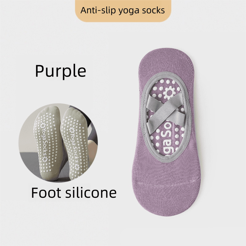 3-Pack Purple Anti-Slip Yoga Socks - Grippy Pilates Dance Fitness Socks