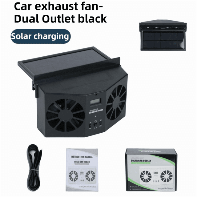 Black Solar Rechargable Dual Outlet Car Window Ventilation and Exhaust Fan