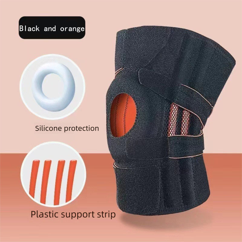 Black and orange Adjustable Open Patella Knee Brace with Spring Support