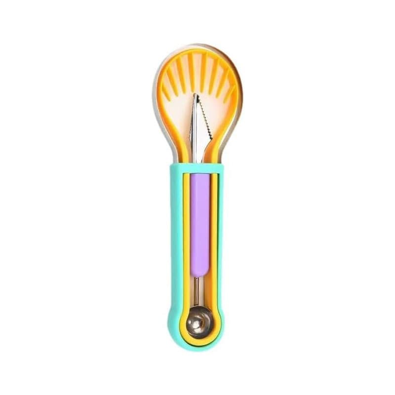2-Piece Fruit Carving Tool Set Melon Baller Scoop - Blue, yellow and purple
