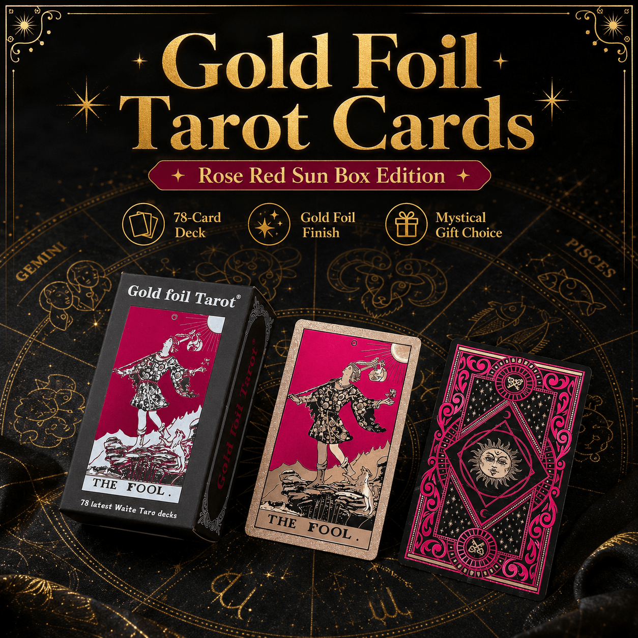 Rose Red Sun Paper Box Tarot Cards Waterproof PVC Plastic 78 Card Tarot
